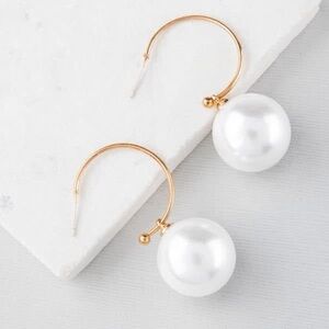 NEW Pearl Drop Hoop Earrings - Gold and White